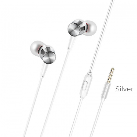 Проводные наушники BOROFONE BM52 Revering, Jack 3.5mm, 1.2 м, серебристый, контроллер с микрофоном